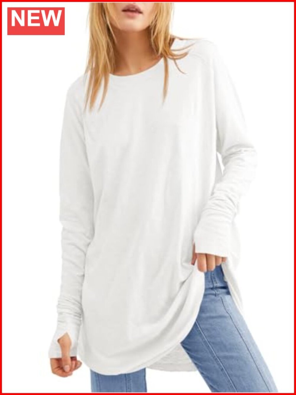 Womens Long Sleeve Tunic Top with Thumb Holes Loose Fit Pullover Tee